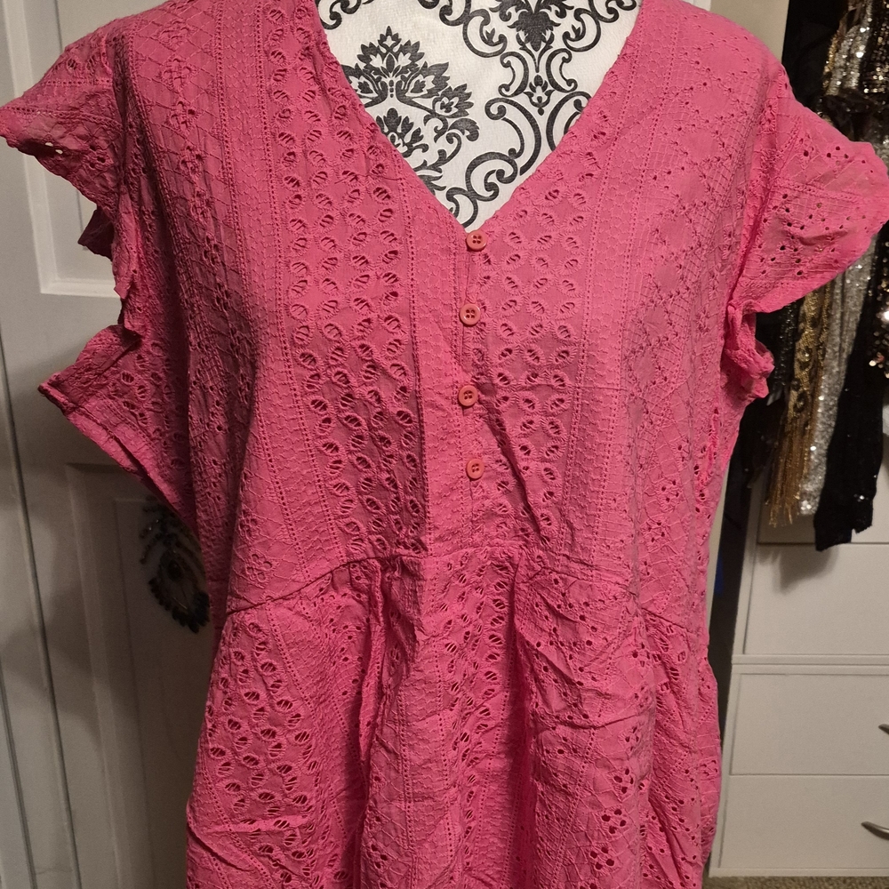 Coco + Carmen Fuchsia Eyelet Blouse